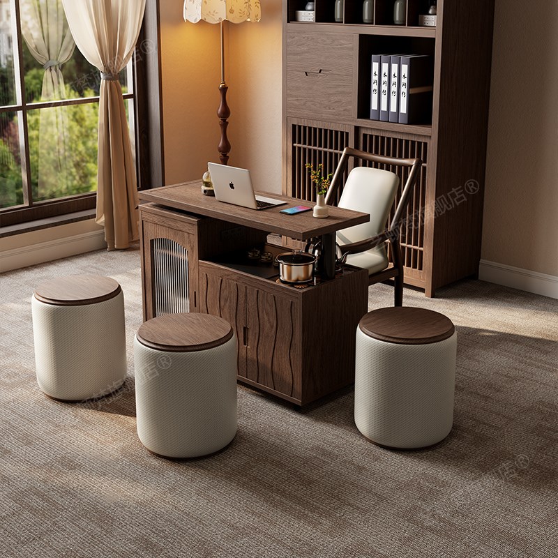 可移动家用阳g台小型茶桌组合客厅实木边几泡茶一体白蜡木功夫茶