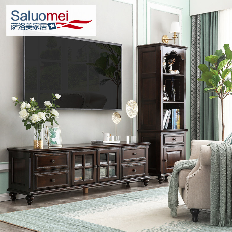 美式全实木电视柜茶几o组合欧式简约小户型纯实木地柜复古客厅家
