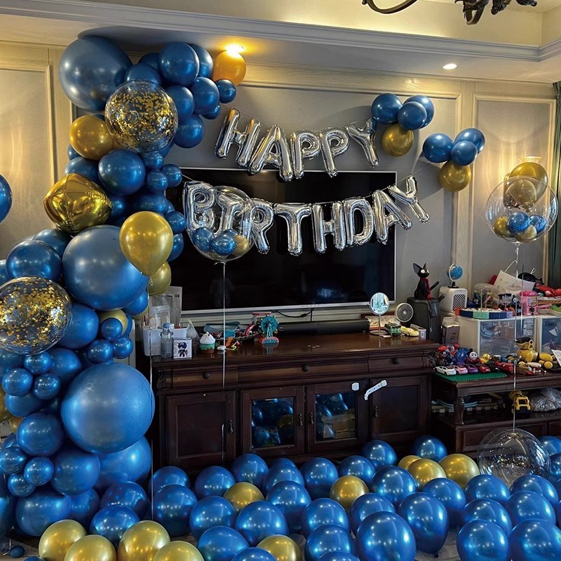 酒店餐厅包厢男孩一周岁生日场景布置气球K18十岁成人礼装饰背景