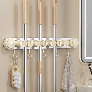 吸盘拖把壁挂夹免打孔卫生间扫把固定架门后滑Q轨拖布夹挂壁拖把