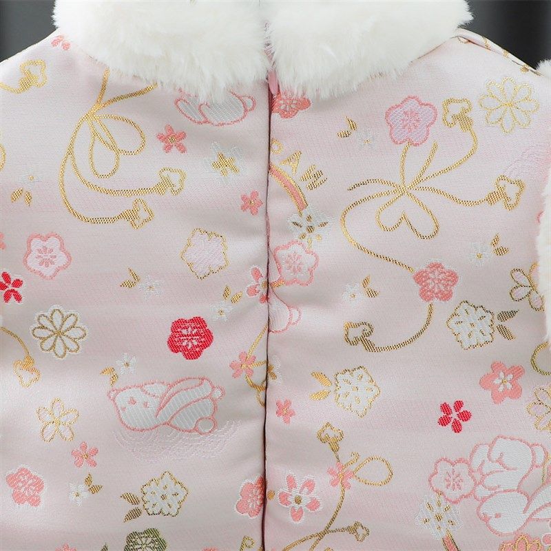 女童汉服连衣裙秋冬宝宝加绒加厚新年拜年服儿童中式X唐装周岁礼