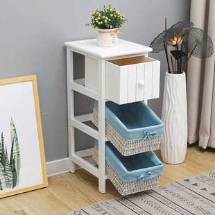 实木藤编迷你床头柜子宽25cm卧室收纳边柜小户型超窄简约夹缝斗柜