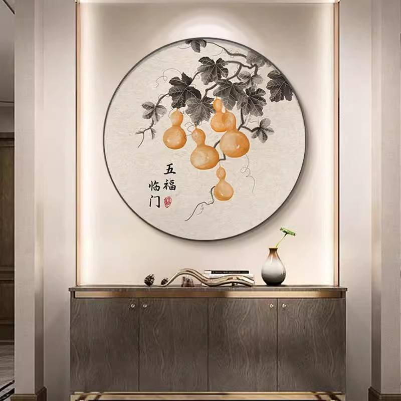 新中式玄关餐厅百福图挂画圆形餐厅装饰画带框事事如意福禄葫芦图片