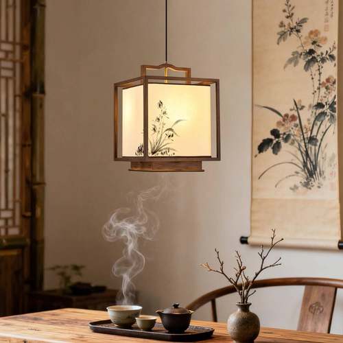 宋式实木书房护眼吊灯新中式水墨画复古东方美学餐厅吧台茶桌吊灯