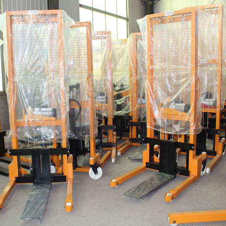 1T2T简易半电动堆高车220v电动升降装卸叉车手推移动堆高机加高