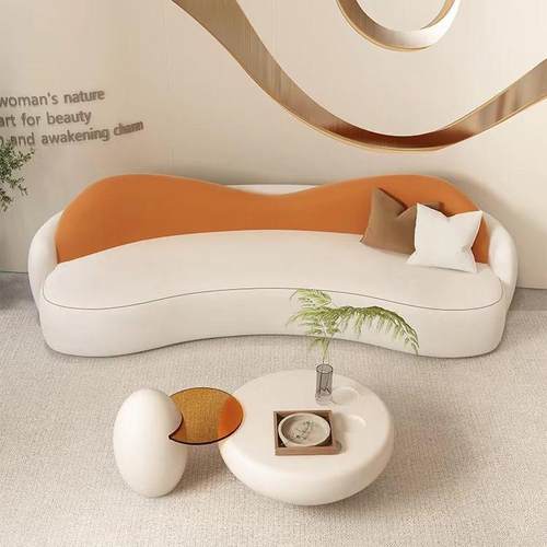 奶油风弧形沙发异形创意设计师网红款美容院女装店休息区洽谈接待