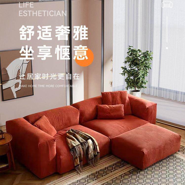 现代简约客厅豆腐块直排棉麻沙发灯芯绒卧室小型布艺沙发工厂直销