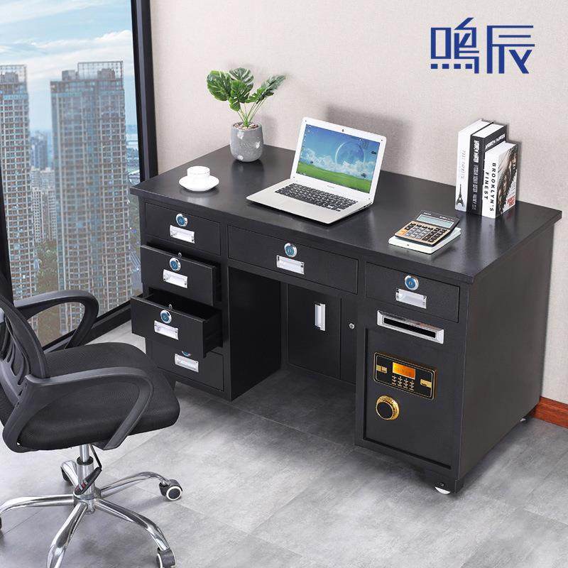 全钢防盗保险桌指纹密码办公桌一体带投币收银财务家用电脑保险箱