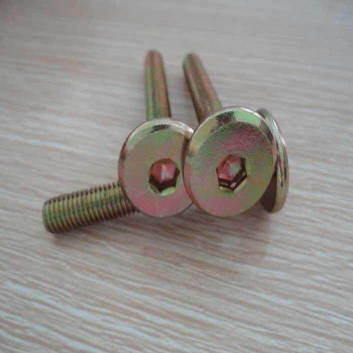 家具螺丝M6×30盘头内六角螺钉倒边平头螺丝4.8级镀彩锌