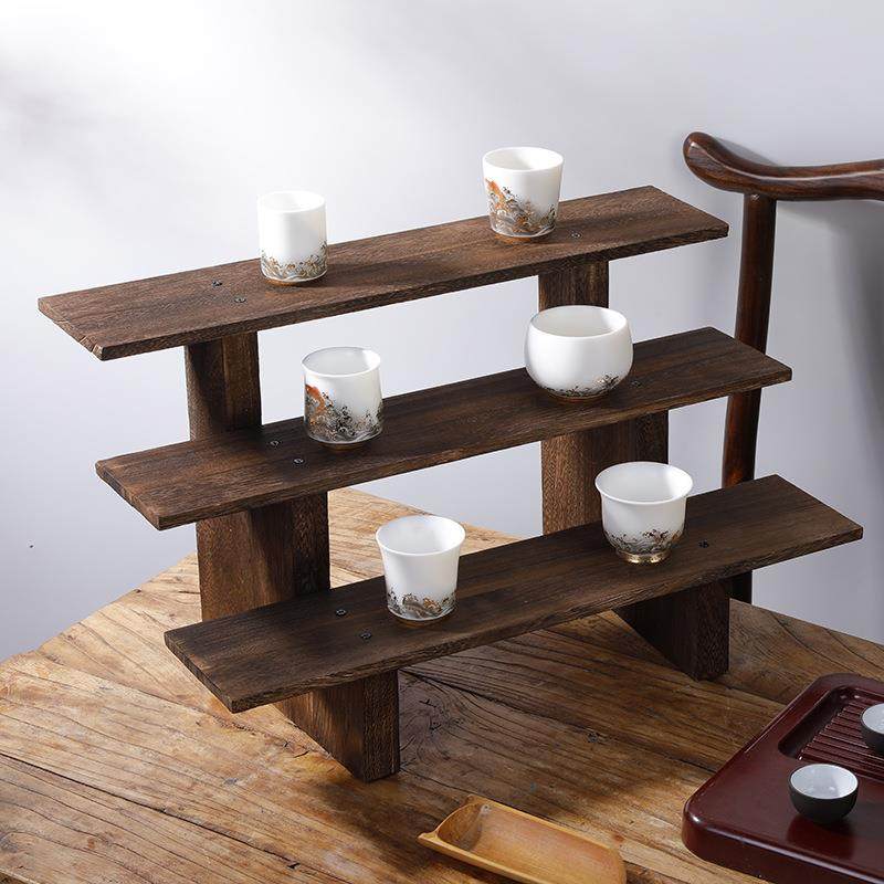 桐木实木博古架紫砂壶架子中式展示架小摆件茶具茶杯置物架