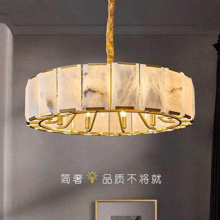 全铜客厅吊灯高档别墅轻奢美式设计师简约云石铜灯餐厅主卧灯