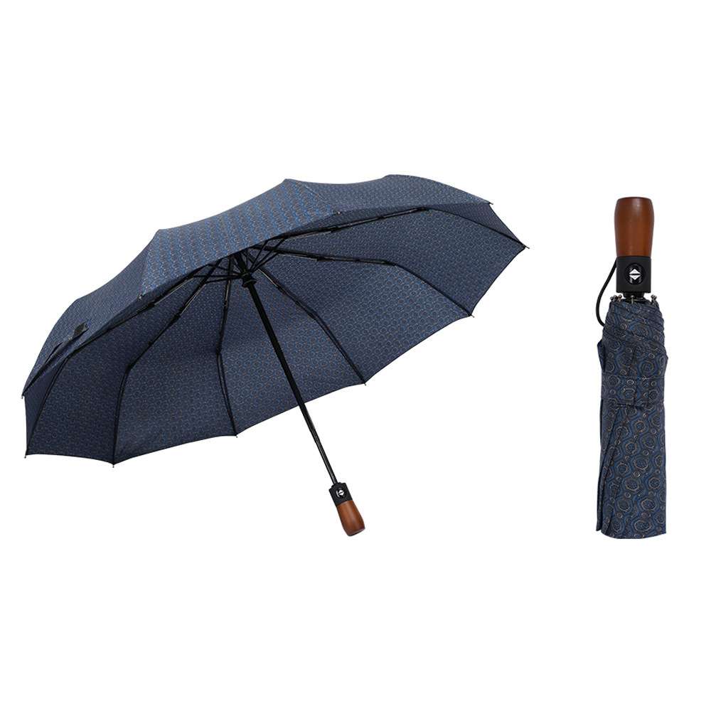 全自动木头柄三折伞商务男女学生抗风挡雨高端高韧伞骨学生印花伞