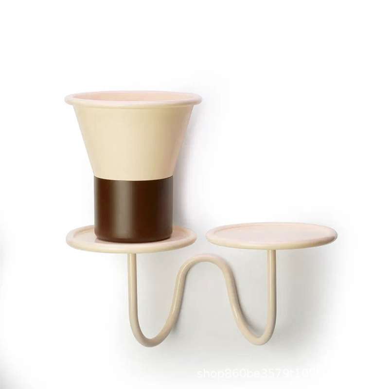 造心家具|新款现代简约金属设计师墙面装饰圆形花盆置物架花架