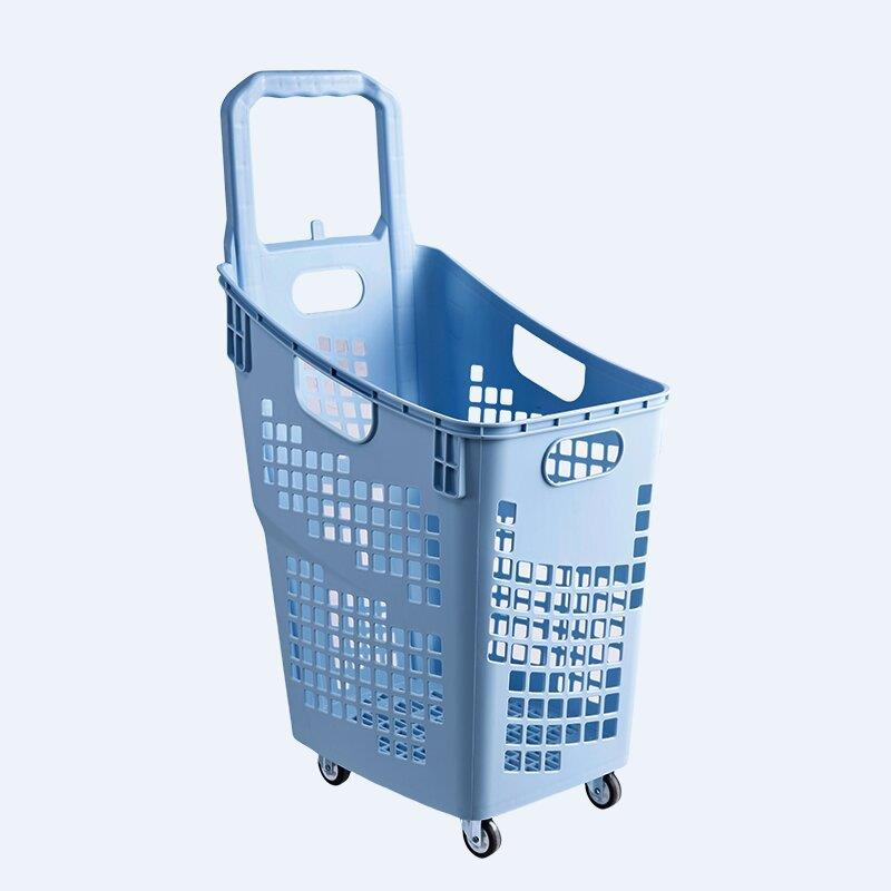 加厚高背超市篮拉杆带轮塑料筐大购物框买菜篮子轮购物车超市拖篮