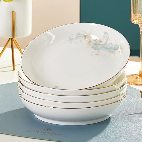 陶瓷盘子菜e盘家用欧式金边可微波简约时尚加厚防烫圆形餐盘碟套