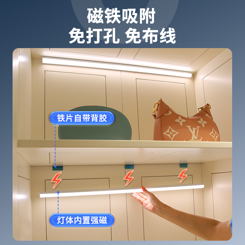 酒柜灯带免接线led直角整体橱柜灯柜子F磁吸无线自粘充电遥控感应