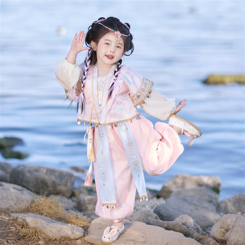汉服女童2025春秋款儿童古w风新中式上衣裤子两件套小女孩国风套