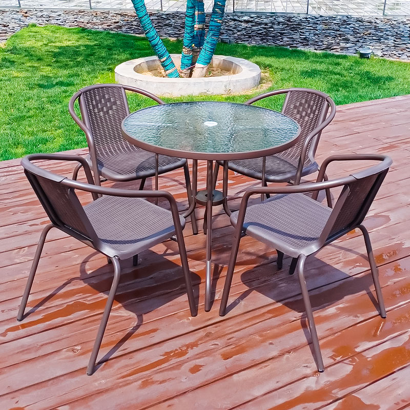 户外桌椅藤椅带伞三件套r露天花园铁艺阳台小茶几室外休闲庭院桌