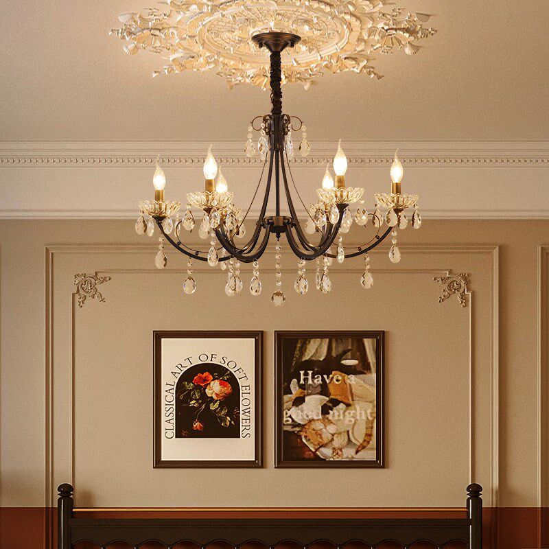 美式吊灯客厅卧室餐厅o法式轻奢复古大气铁艺黑色创意简约水晶灯