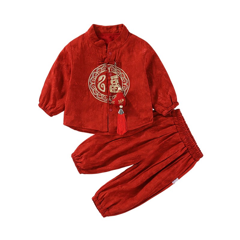 汉服秋季新款国风男宝宝一周岁礼服套装春秋男童唐V装婴儿百天衣