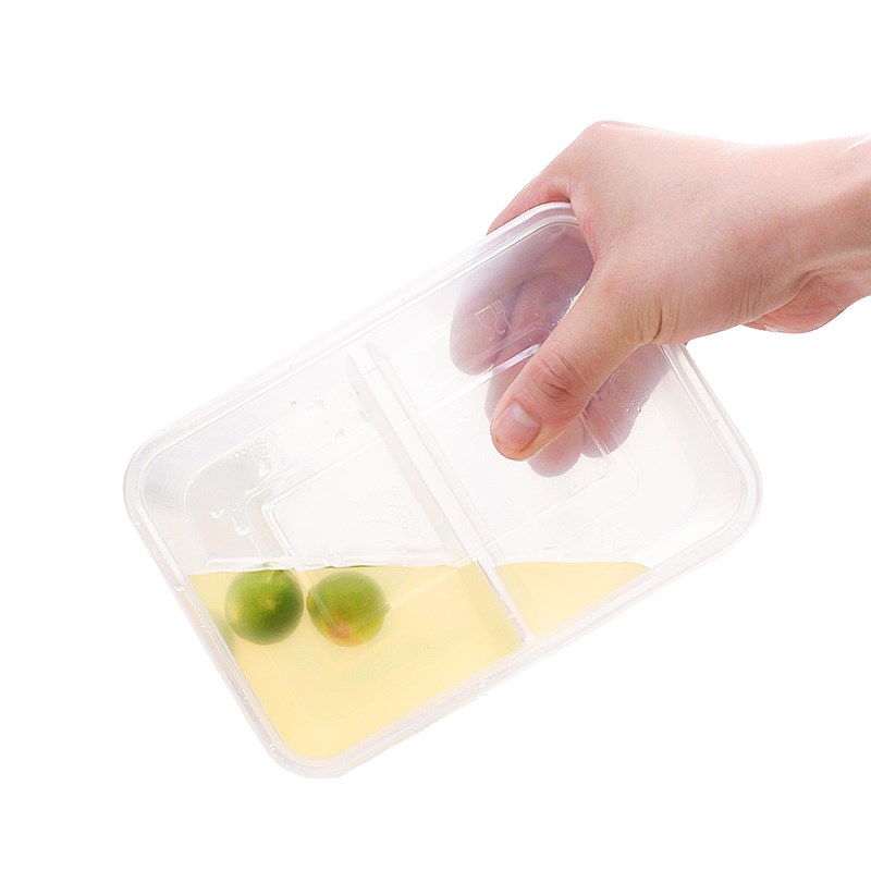 一次性双格打包盒长方形分格快餐B盒两格外卖透明饭盒带盖PP便当