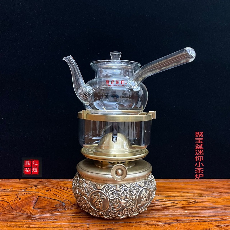可携式茶灯巴掌大小型泡茶炉旅游外带方便纯铜雕R刻复古茶灯美观