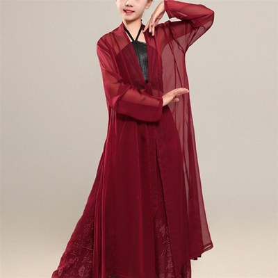 儿童古典舞服装练功服国风爵士舞蹈服纱衣古N风黑红色裤子内搭整