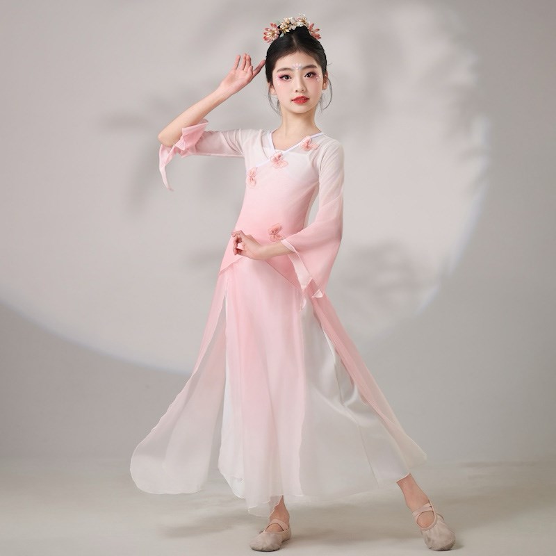 儿童古典舞蹈服民族中国舞身韵练A功服扇子舞女童飘逸纱衣演出服