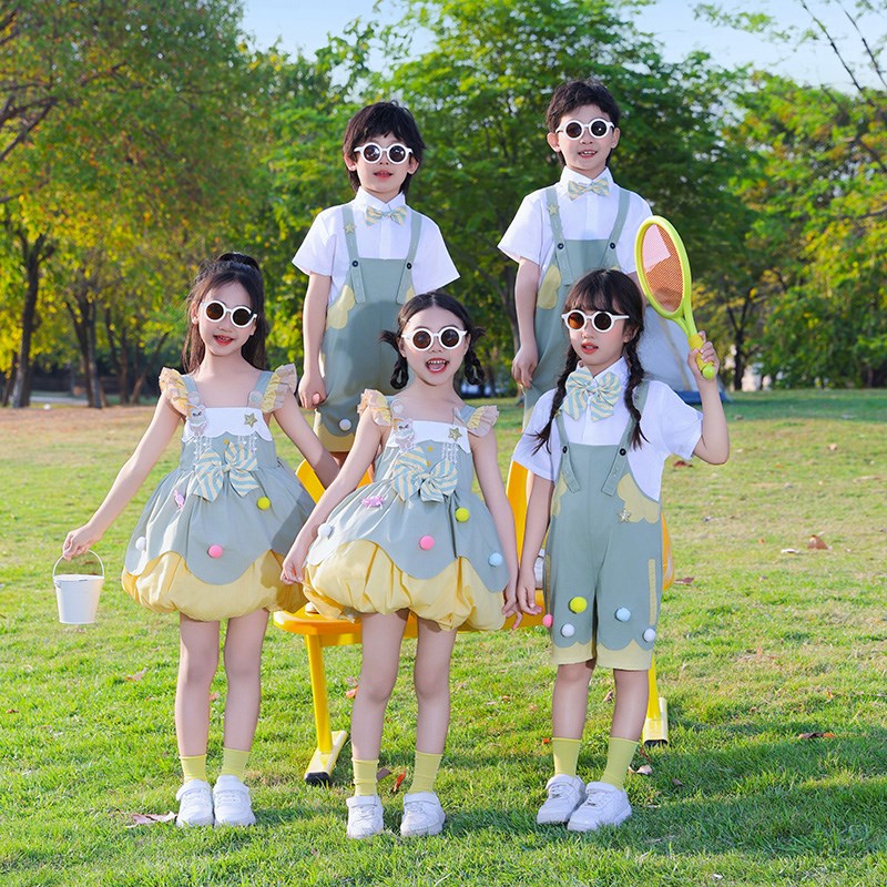 六一儿童合唱表演服m幼儿园班服蓬蓬裙舞蹈演出服男女童背带裤套
