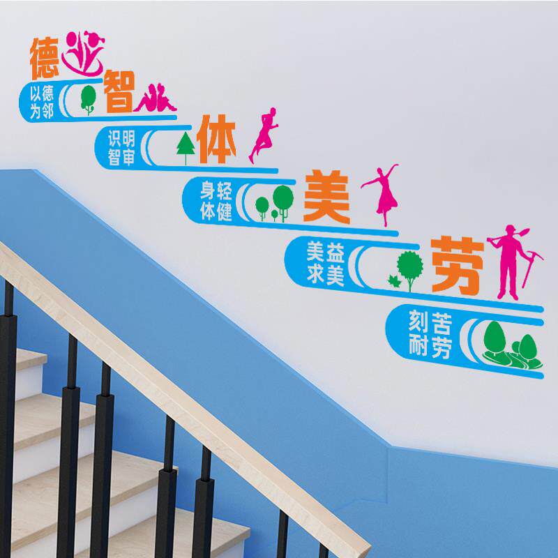 德智体美劳楼梯文明国学文化墙贴小学校走廊上下楼梯布置装饰贴纸