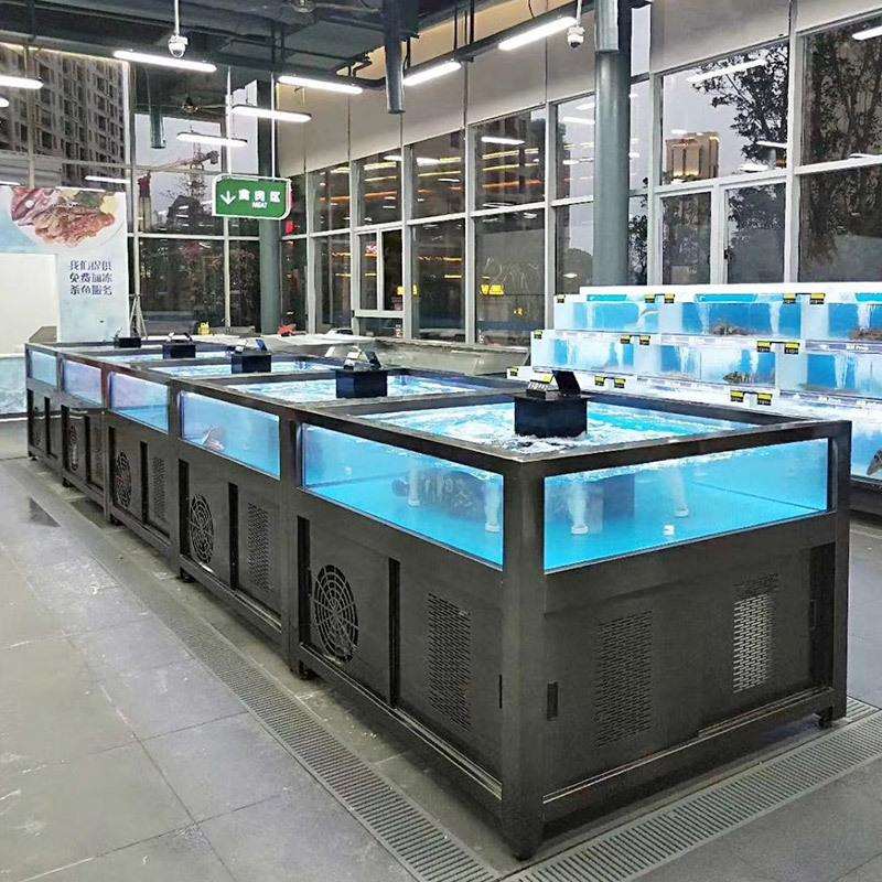 精品超市鱼缸饭店高档海鲜池不锈钢促销鱼缸移动式商用玻璃鱼缸