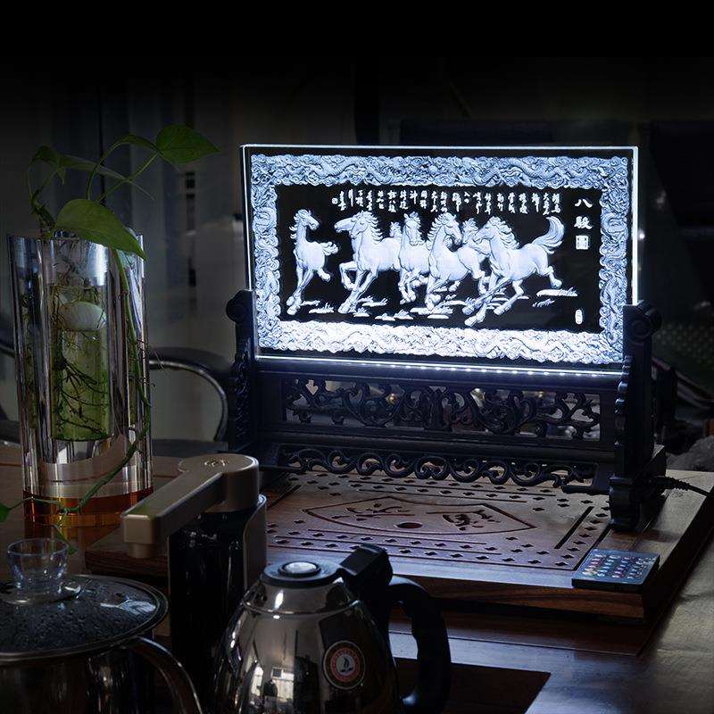 八骏图水晶内雕水晶工艺品开业送礼周年庆典摆件 办公室 家居摆件