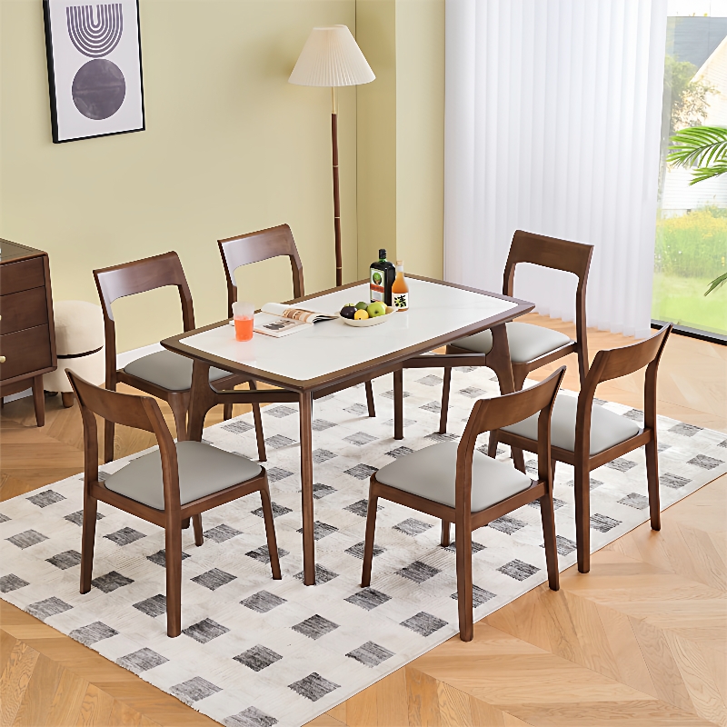 北欧现代简约实木岩板西餐桌家用小户型餐厅长方形饭桌桌椅子组合