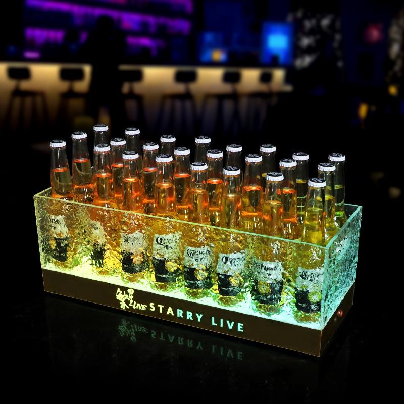 发光冰桶啤酒框冰粒桶亚克力冰纹冰封香槟冰块酒吧啤酒箱led冰桶