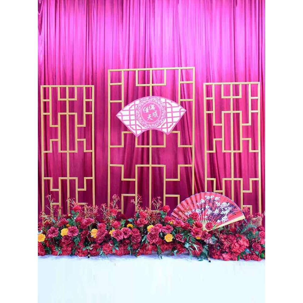 婚庆道具中式铁艺矩形架子新中式婚礼背景签到台镂空屏风摆件装饰