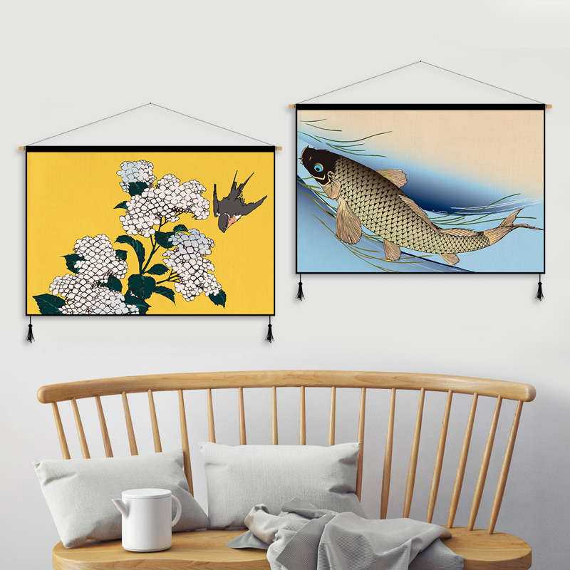 日式和风浮世绘布艺挂画挂毯背景墙挂布电表箱遮挡布客厅装饰画图片