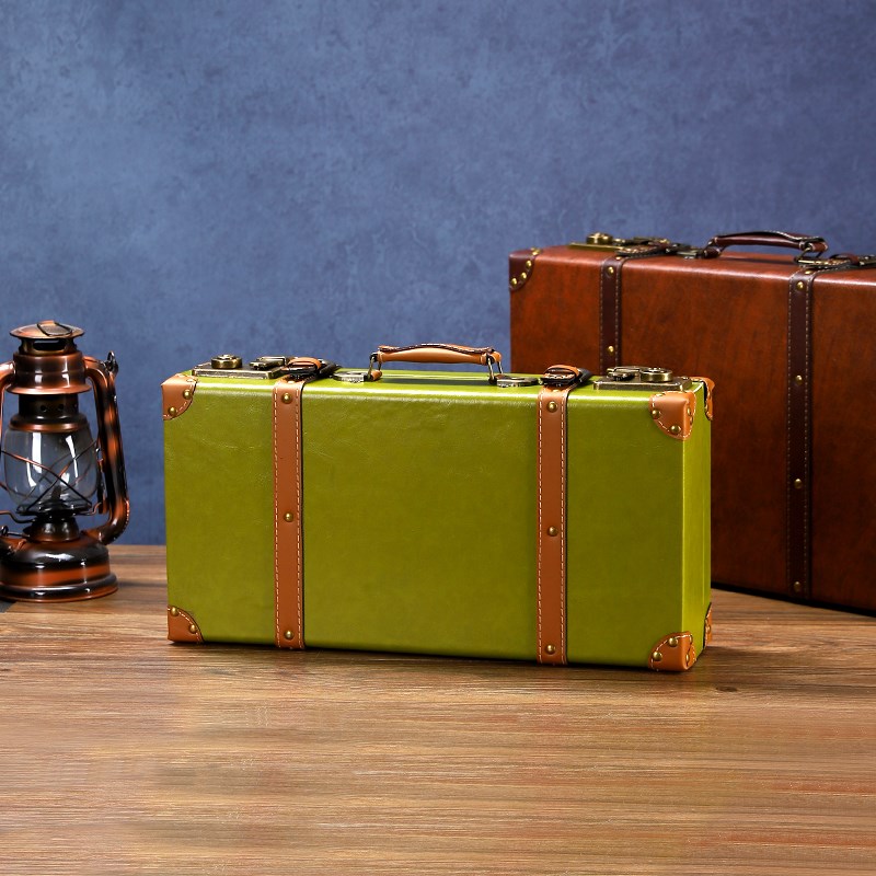 高档复古手提箱精致收纳箱v老式皮箱子大容量衣物整理储物木箱摆