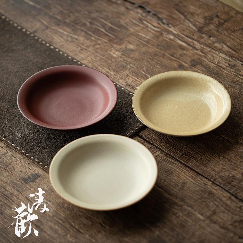 清欢丨手工粗陶家用壶承复古侘寂风陶瓷圆盘茶点盘干泡盘茶道配件