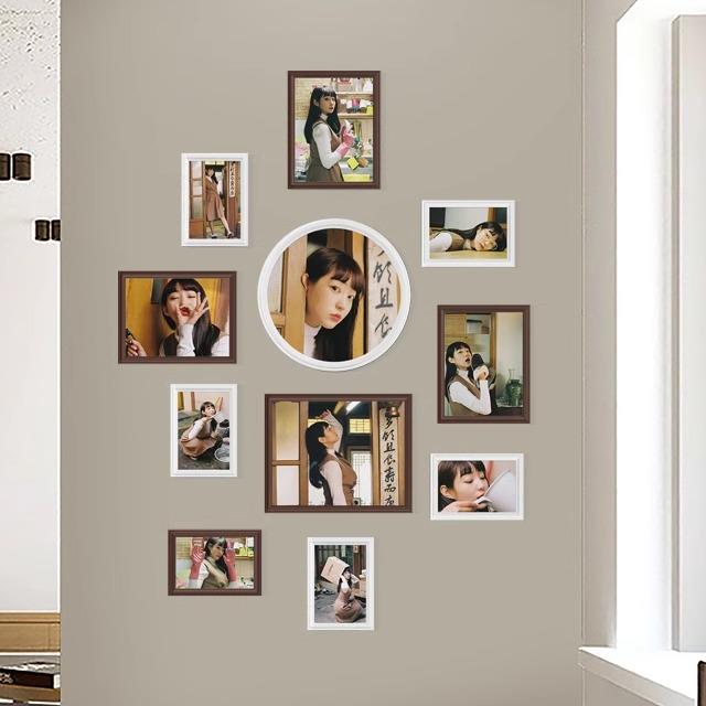 竖版竖挂照片墙免打孔实木相框挂墙组合创意餐厅背景墙面装饰品