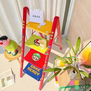 ii梯子家用折叠梯伸缩室内卡通登高多巴胺多功能梯凳加厚四步梯