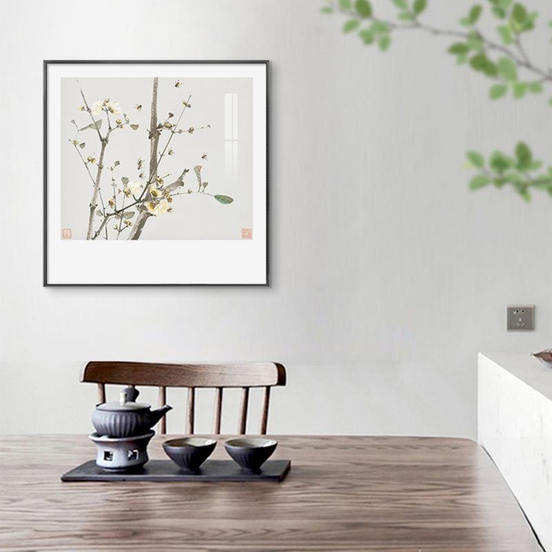 新中式牡丹花组合卧室床头挂画原木风花鸟禅意客厅沙发背景装饰画图片
