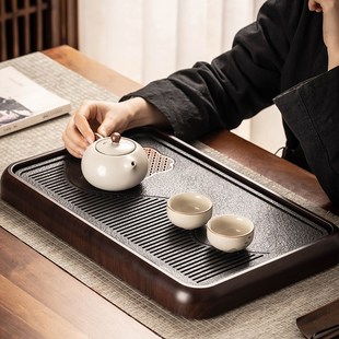 茶具托盘功夫茶海干泡台 仿乌金石茶盘实木家用小型茶台蓄排水中式