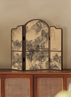 新中式创意小屏风摆台餐边柜摆画复古客厅茶几装饰茶室酒店装饰