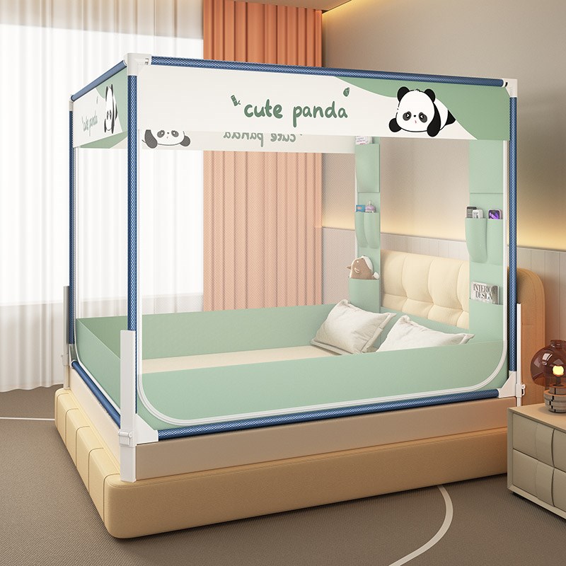 新款围栏级A类全j底防摔蚊帐家用三开门1.8拉链坐床帐加粗护栏支