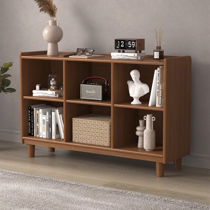 实木书架落地家用收纳柜置物架格子柜客厅简易T电视柜学生矮书柜