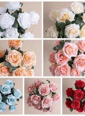 厂家10头玫瑰花束家居装饰植物仿真花手捧花婚庆假花MW23313