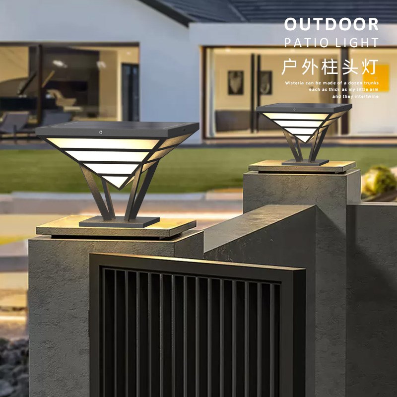 太阳能柱子灯别墅庭n院灯户外防水柱头灯室外大门门柱灯围墙灯柱