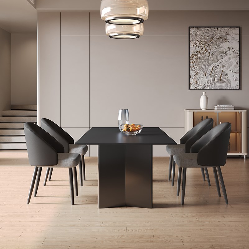 德利丰岩板餐桌简约现代黑色岛台餐桌椅组合N意式极简家用长方形
