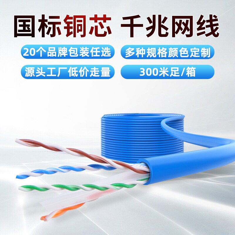 专业生产网线cat6类千兆工程专业监控路由器非屏蔽网线整箱300米