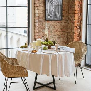 EQF亚布麻圆形纯桌布家用轻奢餐桌布色F77HJHM7酒4店会议室台防尘